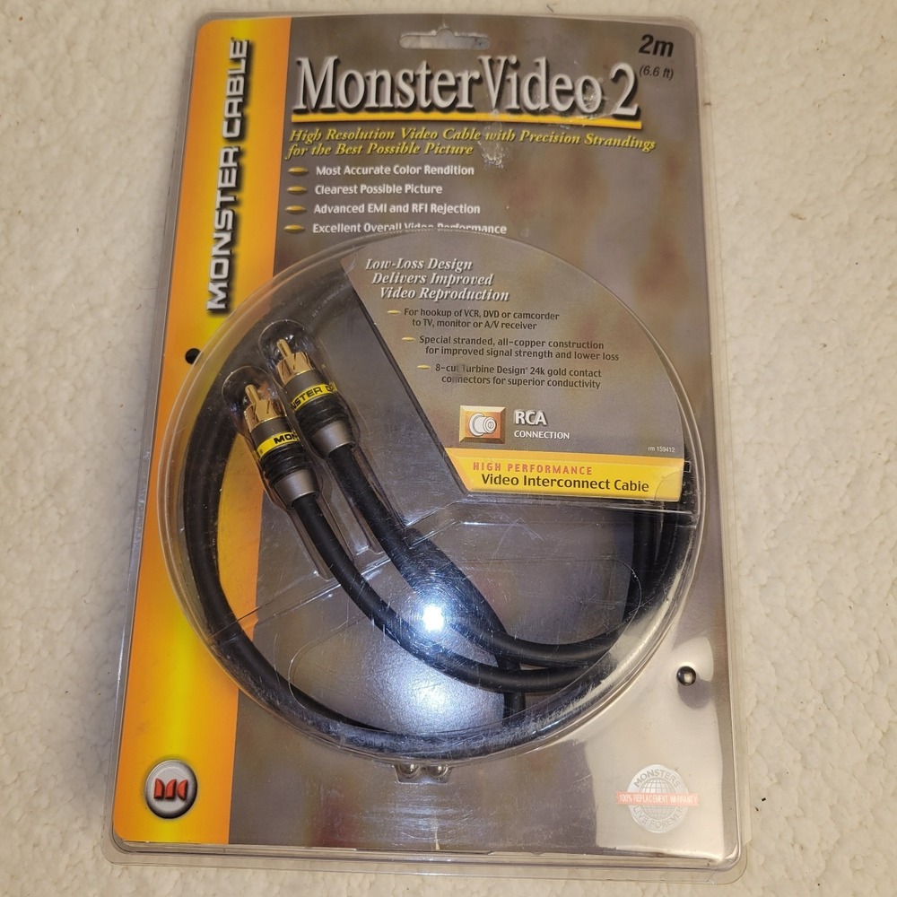 Monster Video 2 Cable for DVD, VCR, TV & Camcorders 6.6 Ft New